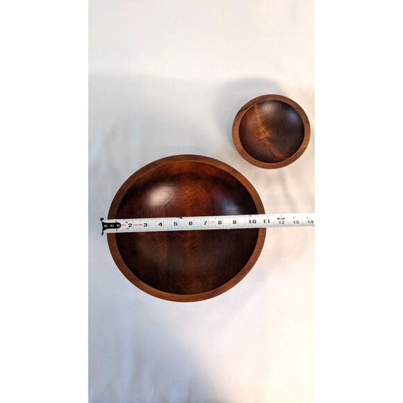Vintage MCM Baribocraft salad bowl set handcrafted Canadian maple bowls utensils - Picture 4 of 13